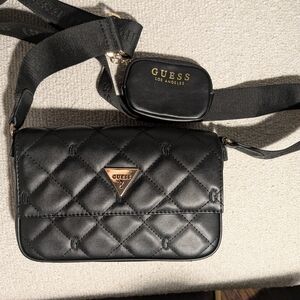 GUESS Black Quilted Crossbody with Gold Accents